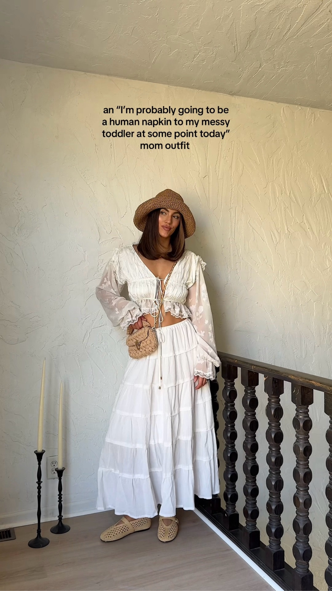 Amazon outfit, For Love and Lemons, crochet hat, crochet flats, spring outfit ideas for moms (wearing a Medium top) 

#LTKootd #LTKSaleAlert #LTKmomlife