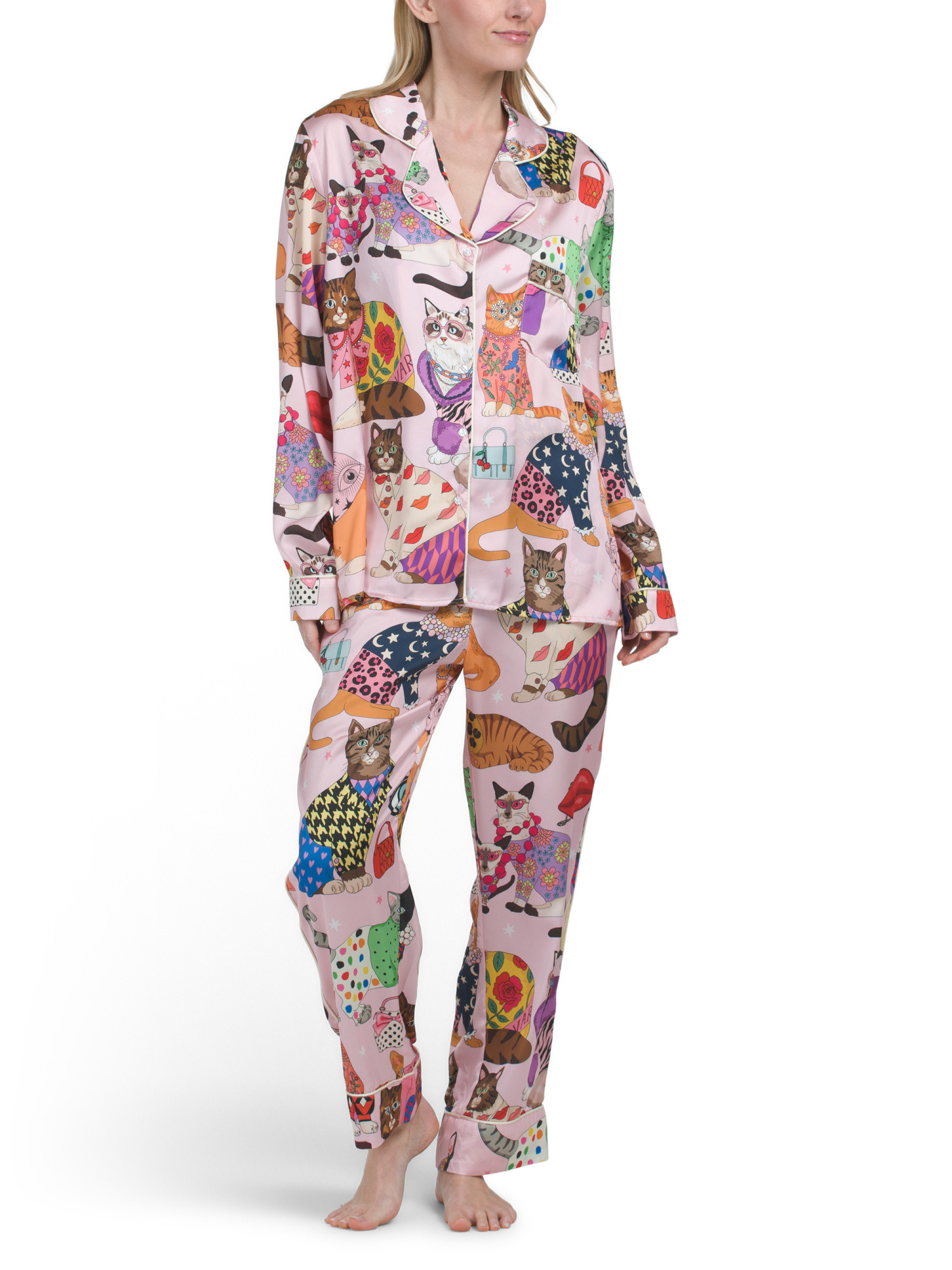 2pc Fashion Cats Pajama Top And Pants Set | Marshalls