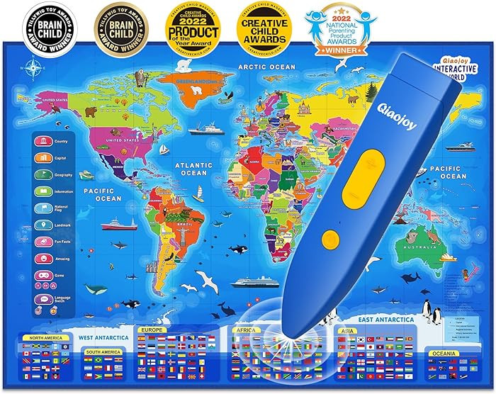 Bilingual Interactive World Map for Kids Learning and Educational Toys, Talking Electronic Kids W... | Amazon (US)