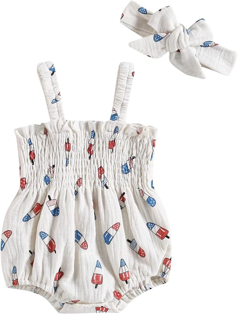 BeQeuewll 4th of July Newborn Baby Girl Outfit Amerian Flag Boho Romper Onesie 3 6 12 18 Months G... | Amazon (US)