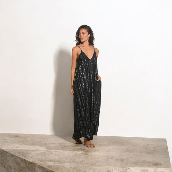 Elan Women's Cleo Bohemian Metallic Maxi Slip Beachy Flowy Resort Night  Size S | Poshmark