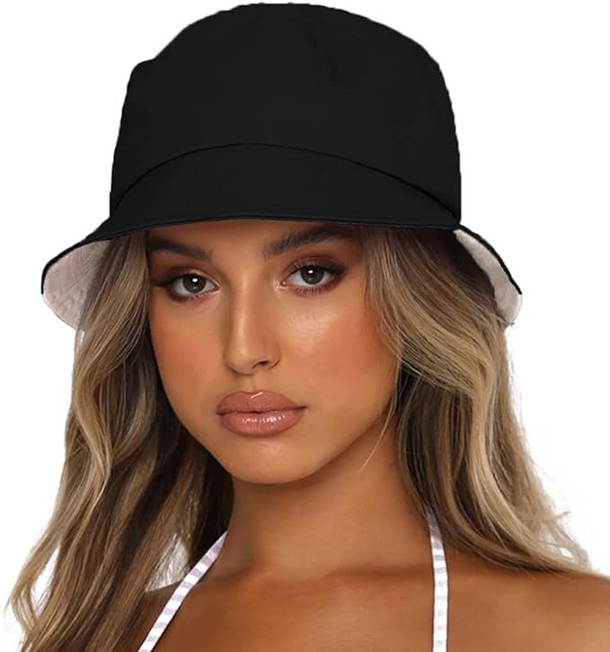 Sydbecs Solid Color Bucket Hat for Women Men, Reversible Cotton Summer Sun Beach Fishing Cap | Amazon (US)