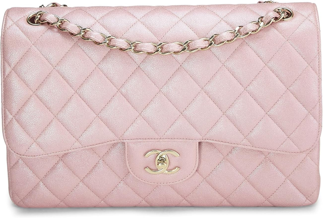 Pre-Loved Pink Metallic Lambskin New Classic Double Flap Jumbo, Pink | Amazon (US)