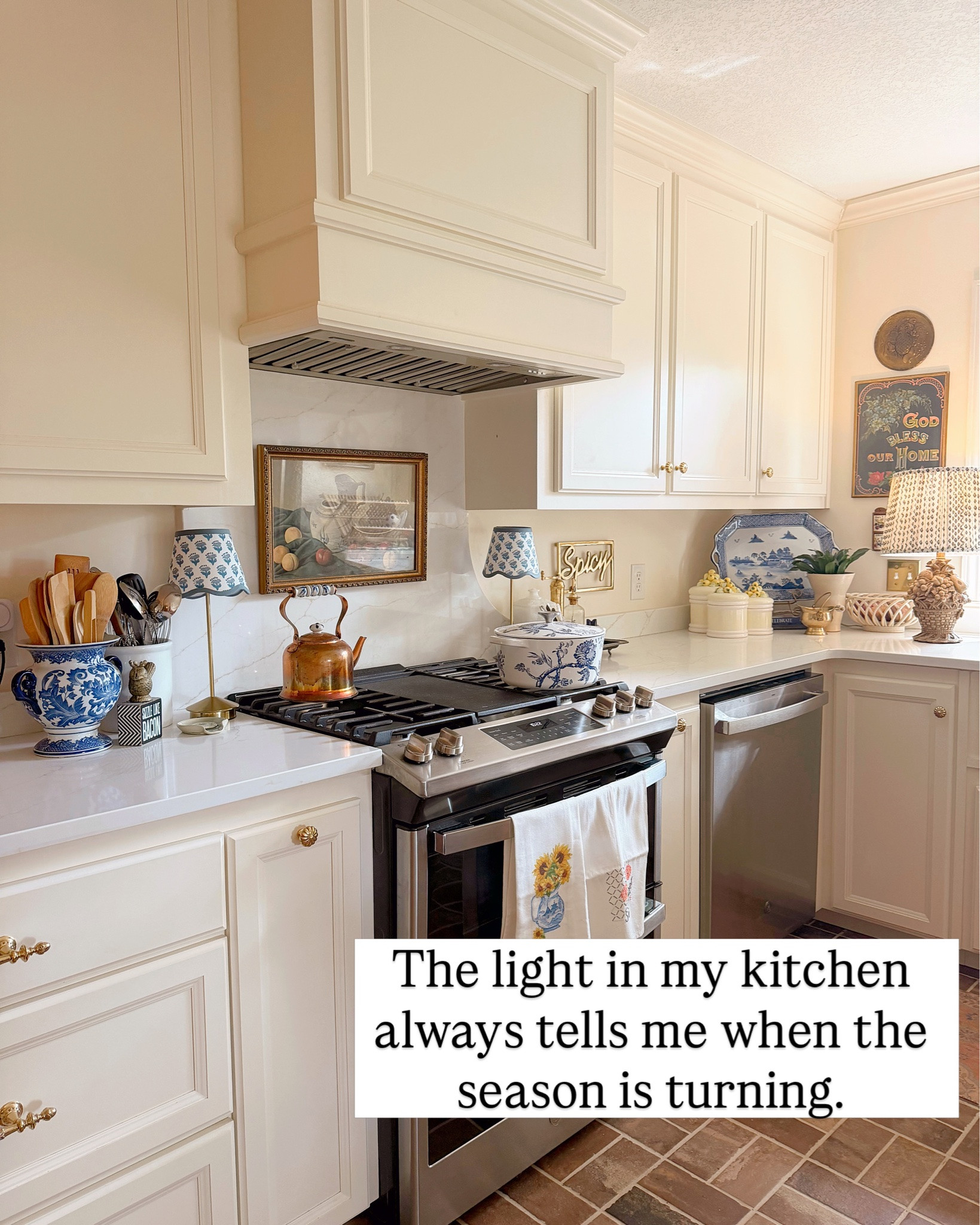 Every September, the sun hits my kitchen at an angle that only lasts about two weeks.

It catches the edges of the cabinetry and kitchen table and turns the whole room almost amber. My first instinct is always to start pulling down Grannie’s Franciscan Apple and reaching for the heavier pieces, getting everything staged and ready for crisp mornings. 

Then I catch myself. 

The Canonsburg Ironstone Gold will still be waiting in the cupboard when fall officially comes. For tonight, I am leaving the stacks right where they are, slicing late tomatoes for supper, and enjoying the in-between light.

#storykeeperstyle 
•
•
•
•
•
•
•
Vintage Decor | Home Inspiration | Collected Home | Traditional Home | Sentimental Style | Curating Joy | The Sentimental Decorator | Joyful Rituals of Home | Sentimental Home | Homes with a Story

#thesentimentaldecorator  #meaningfulhomedecor