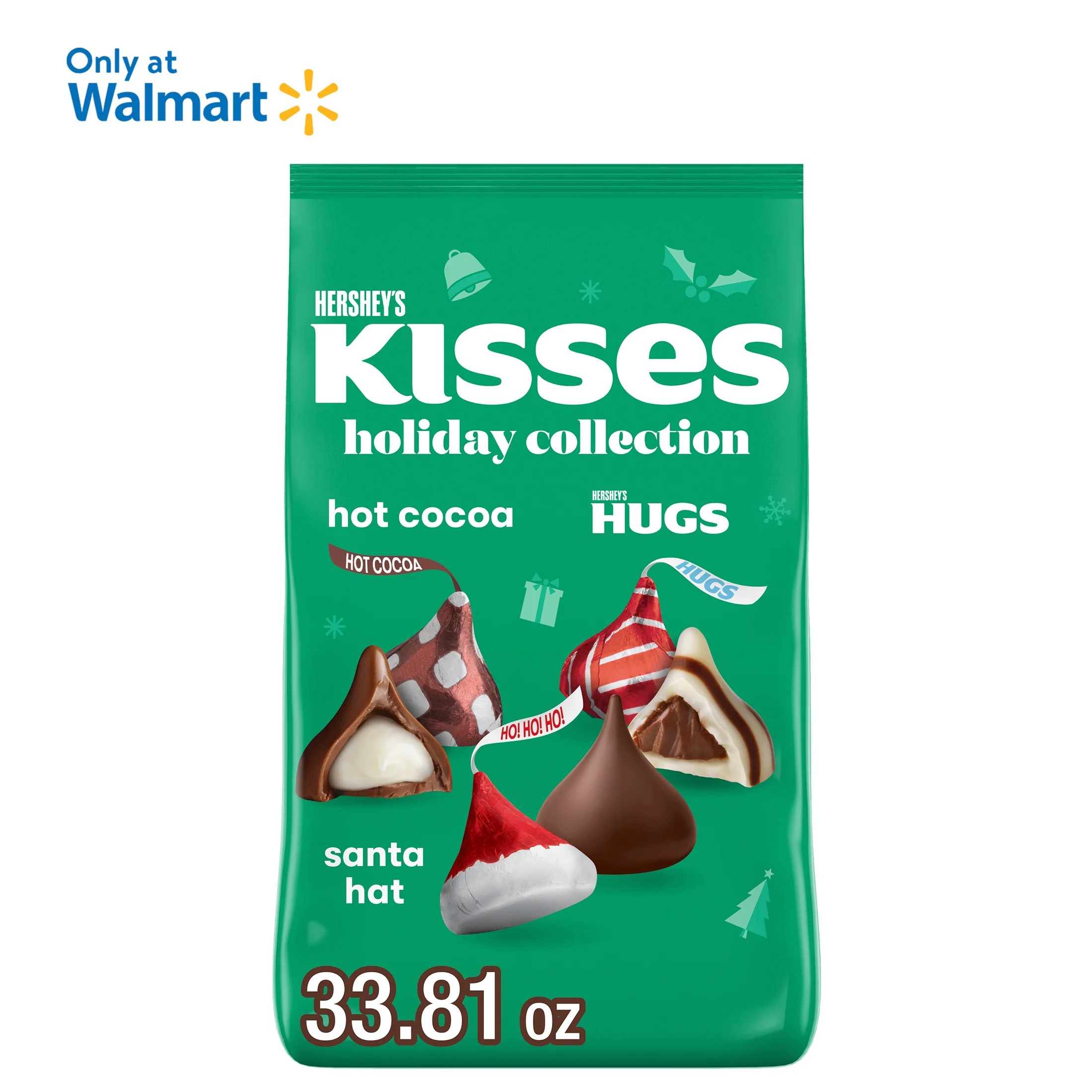 Hershey's Hugs & Kisses Assorted Flavored Christmas Holiday Candy, Bulk Bag 33.81 oz | Walmart (US)