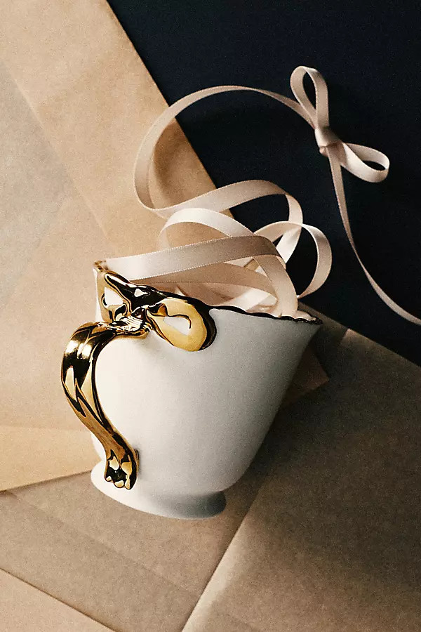 Benedita Bow Stoneware Gold Mug | Anthropologie (US)