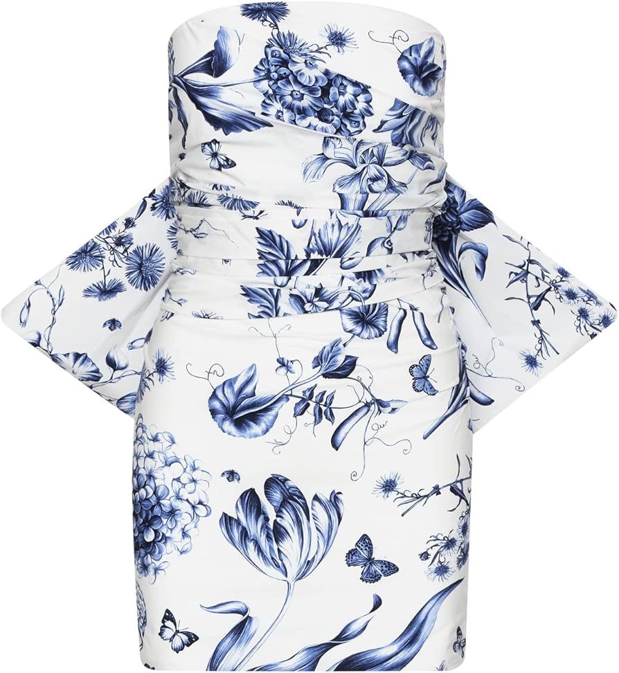 Amazon.com: Oscar de la Renta, Floral Toile Cotton Draped Dress, 10, Blue : Luxury Stores | Amazon (US)