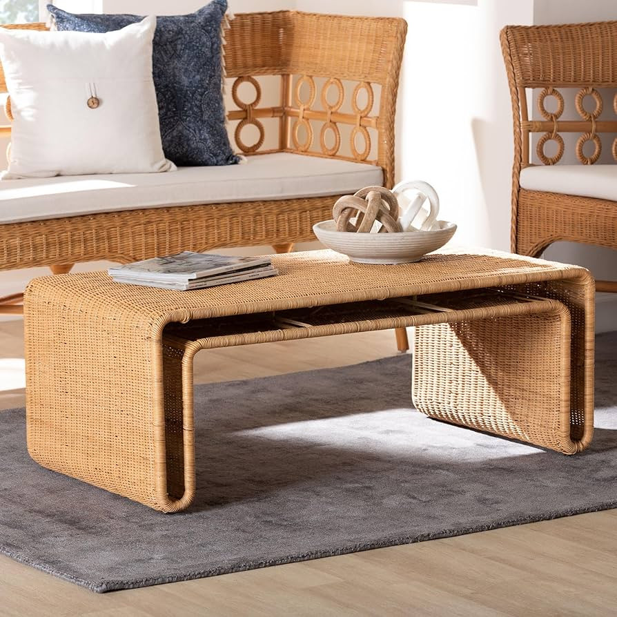 Bali & pari Nevada Rattan Coffee Table – Handwoven Boho Accent Table, Light Honey | Amazon (US)