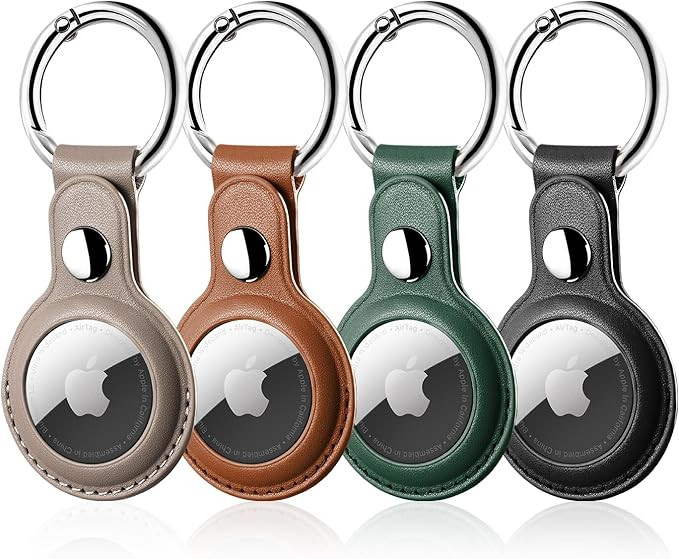 Leather Airtag Holder, LETREEN AirTag Case with Keychain, 4 Pack Anti-Scratch Air Tag Holder AirT... | Amazon (US)