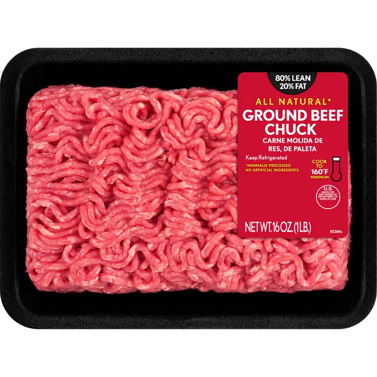 80% Lean / 20% Fat Ground Beef Chuck, 1 lb Tray, Fresh, All Natural* | Walmart (US)
