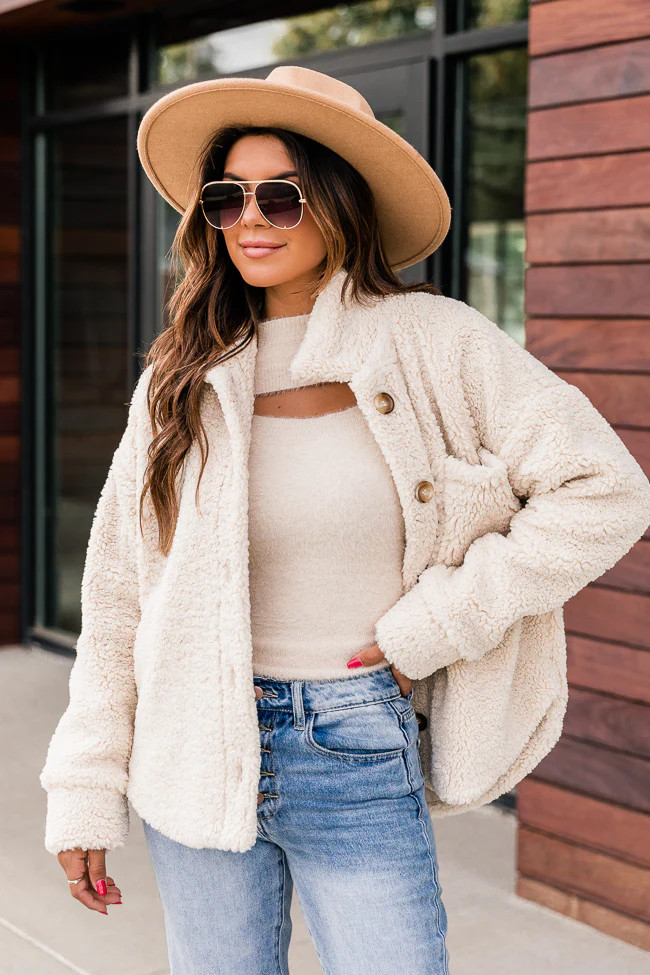Moonlit Walk Cream Sherpa Jacket | The Pink Lily Boutique
