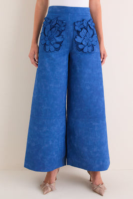 Azure Vegan Suede Applique Christina Pants | Tuckernuck (US)