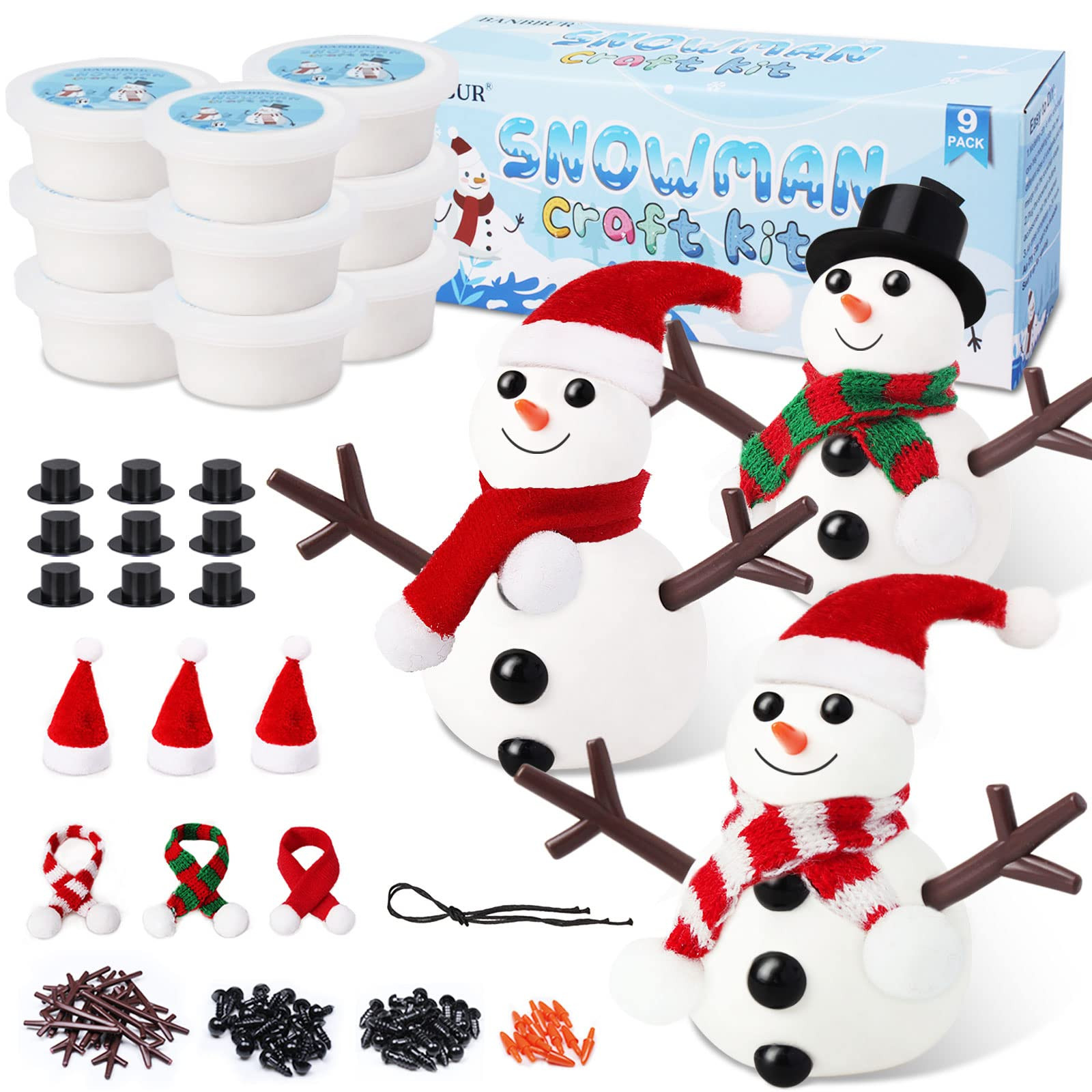 9 Pack Build a Snowman Kit Snowman Crafts for Kids,Modeling Clay Snowman DIY Kit, Christmas Stock... | Amazon (US)