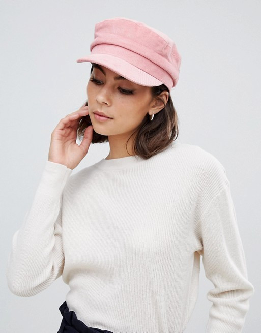 Miss Selfridge baker boy hat in pink cord | ASOS US