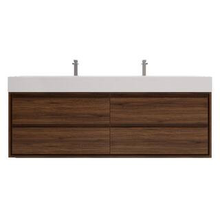 Saggie 71 in. W. x 20 in. D x 28 in. H Double Sink Floating Bath Vanity in Rosewood with White Ac... | The Home Depot