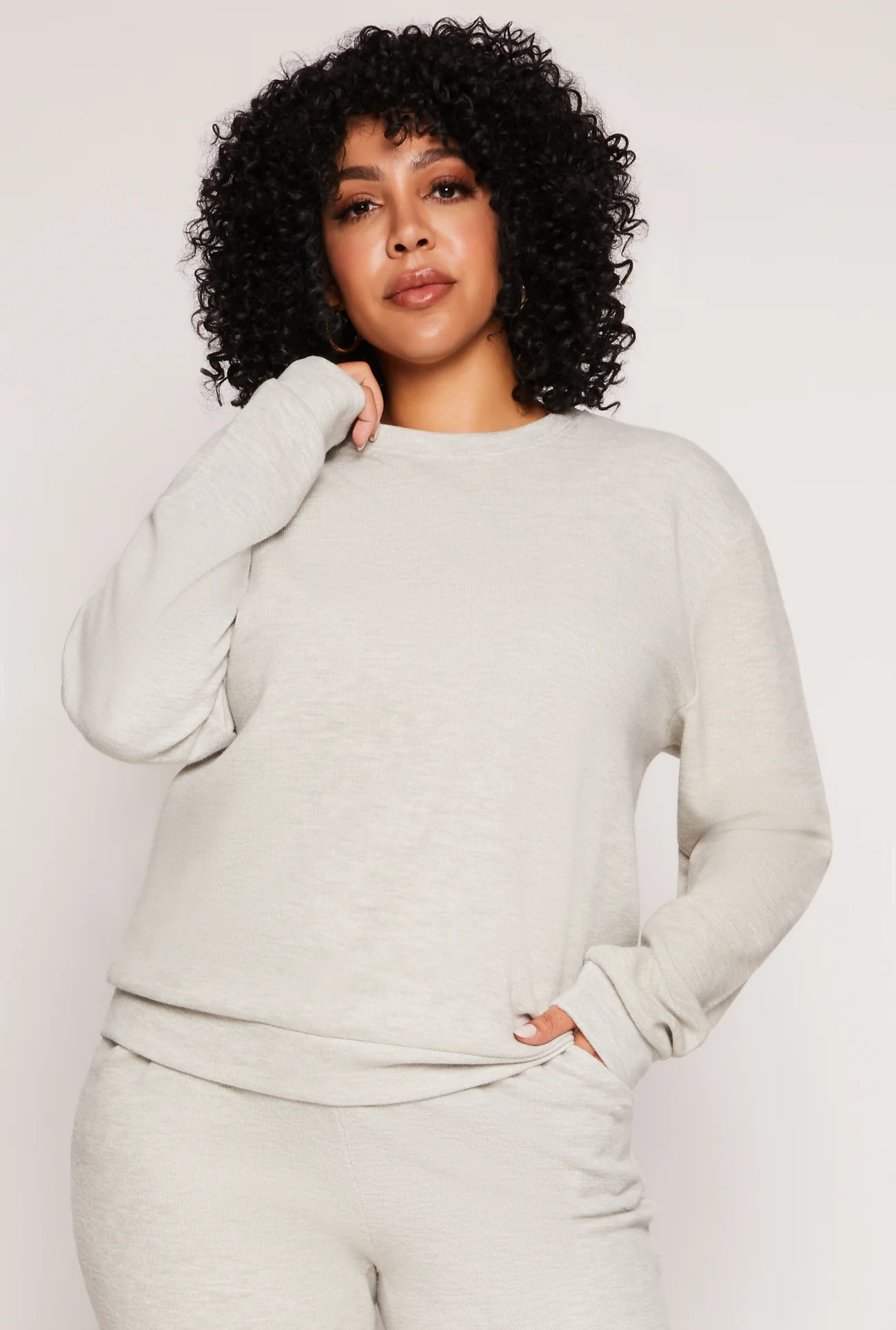 Plus Size Brushed Knit Crew Neck Sweatshirt | Rainbow Shops