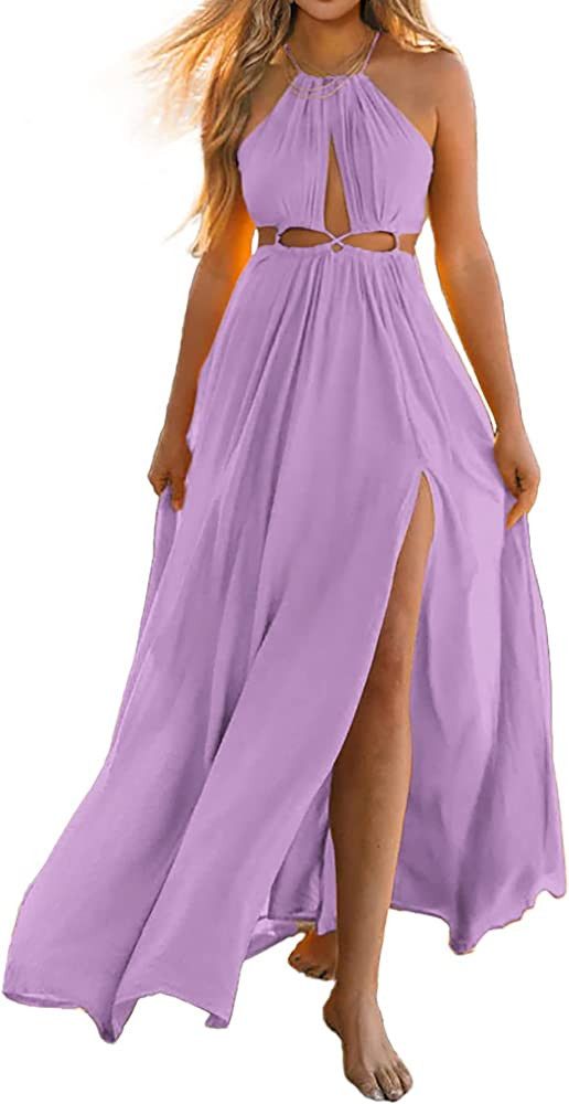 Amazon Women 2023 Summer Dress Sleeveless Halter Maxi Backless Boho Casual Beach Party Cock... | Amazon (US)