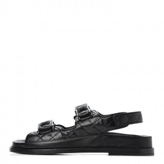 CHANEL Lambskin Velcro Dad Sandals 38.5 Black | Fashionphile