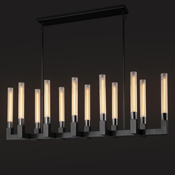 Black 12-Lights Modern Chandelier with Glass Tube, 54''Chandeliers Rectangular Luxurious Large Ch... | Amazon (US)
