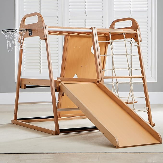 Indoor Playground Jungle Gym for Kids,Wooden Climber Toys Playset for Toddler 6-in-1 Slide,Climbi... | Amazon (US)