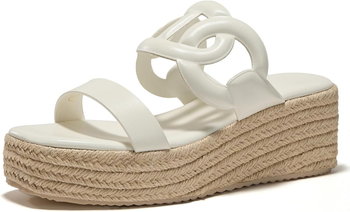 Women's Open Toe Wedge Espadrilles Sandals Slip On Slides Platform Heeled Sandal Comfortable Summ... | Amazon (US)