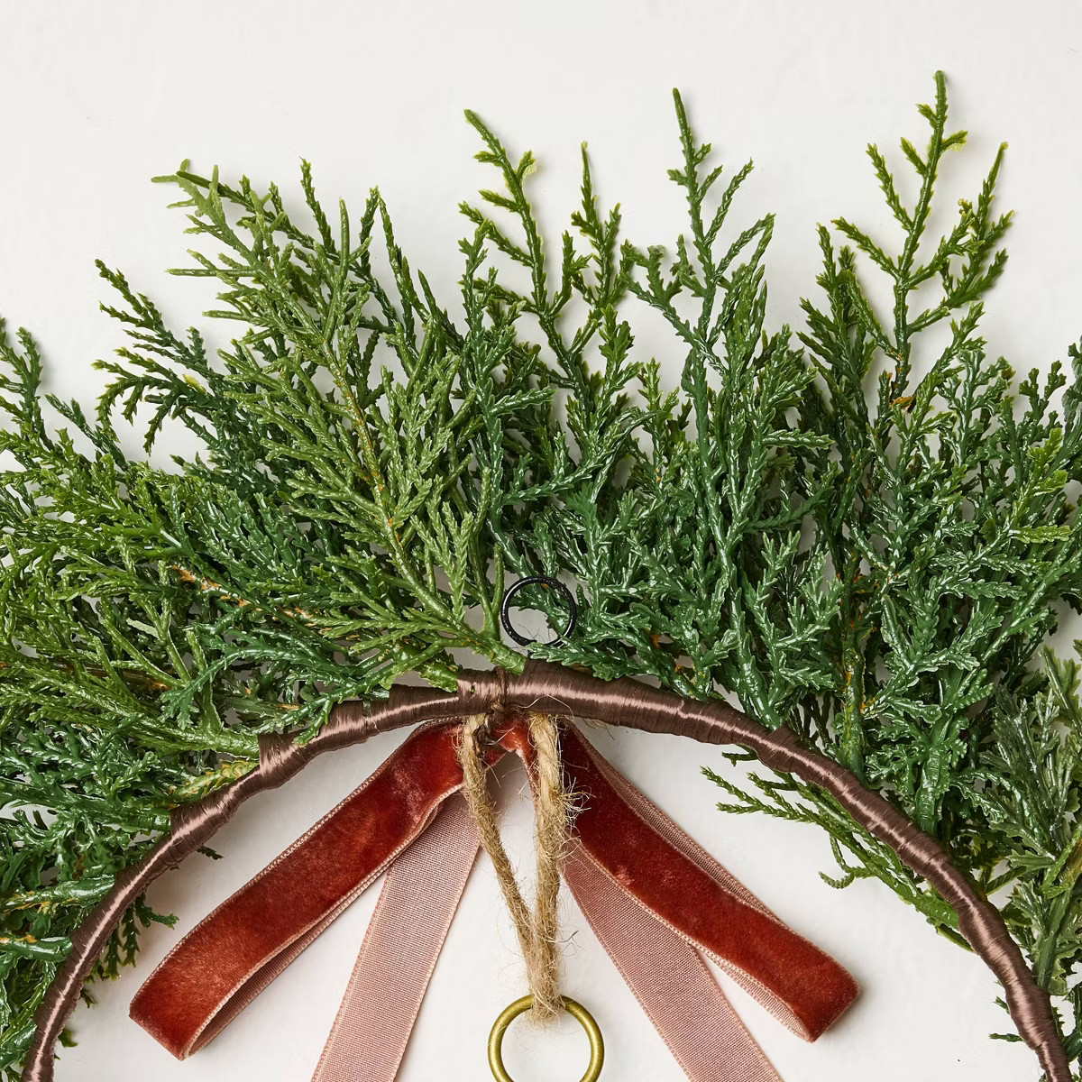 12" Mini Cypress with Brass Bell and Red Ribbon Wreath - Hearth & Hand™ with Magnolia | Target
