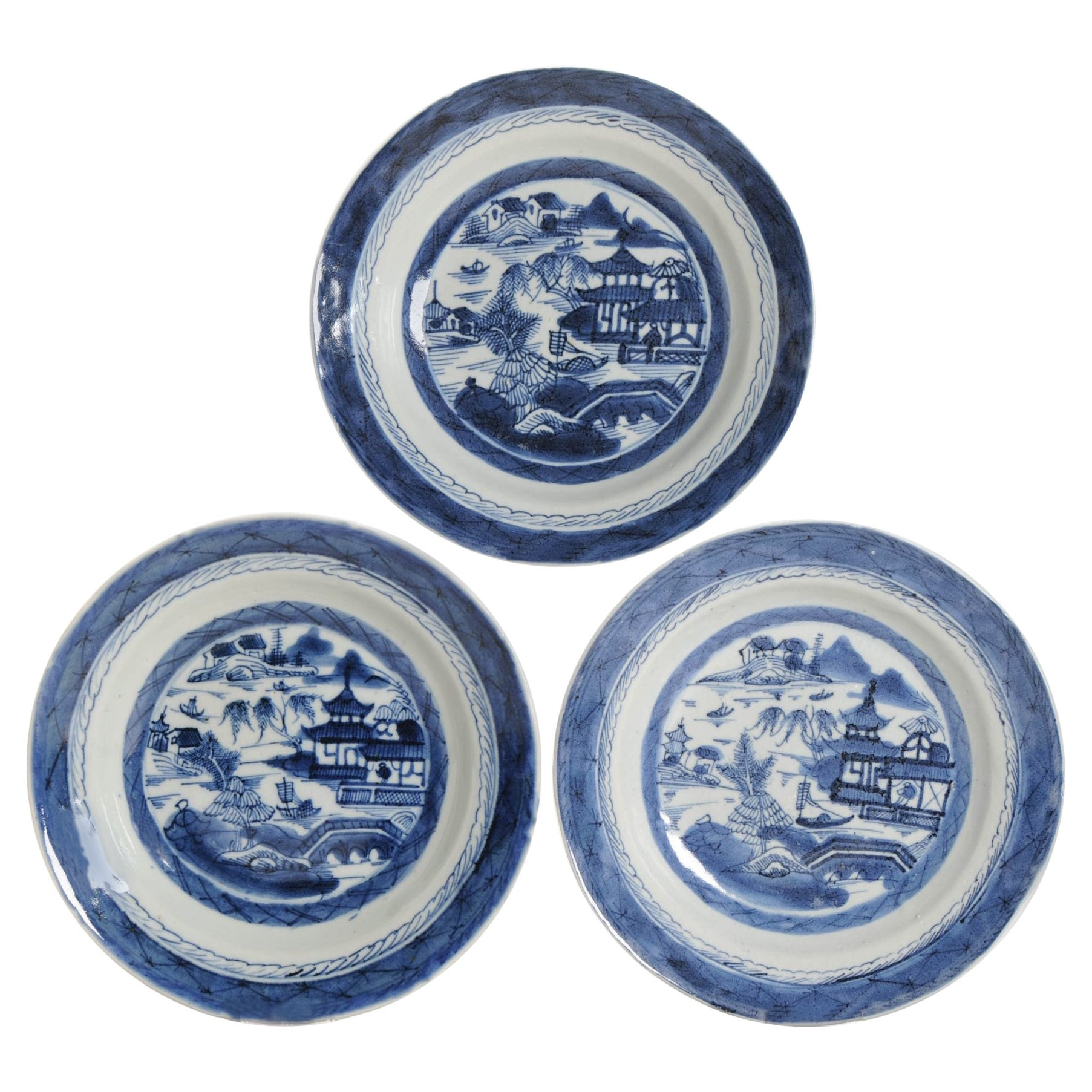Set of 3 Antique Chinese Porcelain Kangxi/Yongzheng Blue White Dinner Plates 18C | 1stDibs