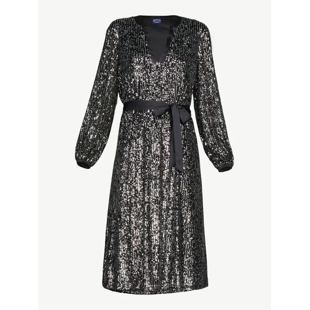 Scoop Women's Stretch Sequin Belted Midi Dress | Walmart (US)