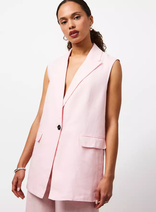 Buy Pink Pure Linen Longline Co-ord Waistcoat 8 | Co-ords | Tu | Tu Clothing