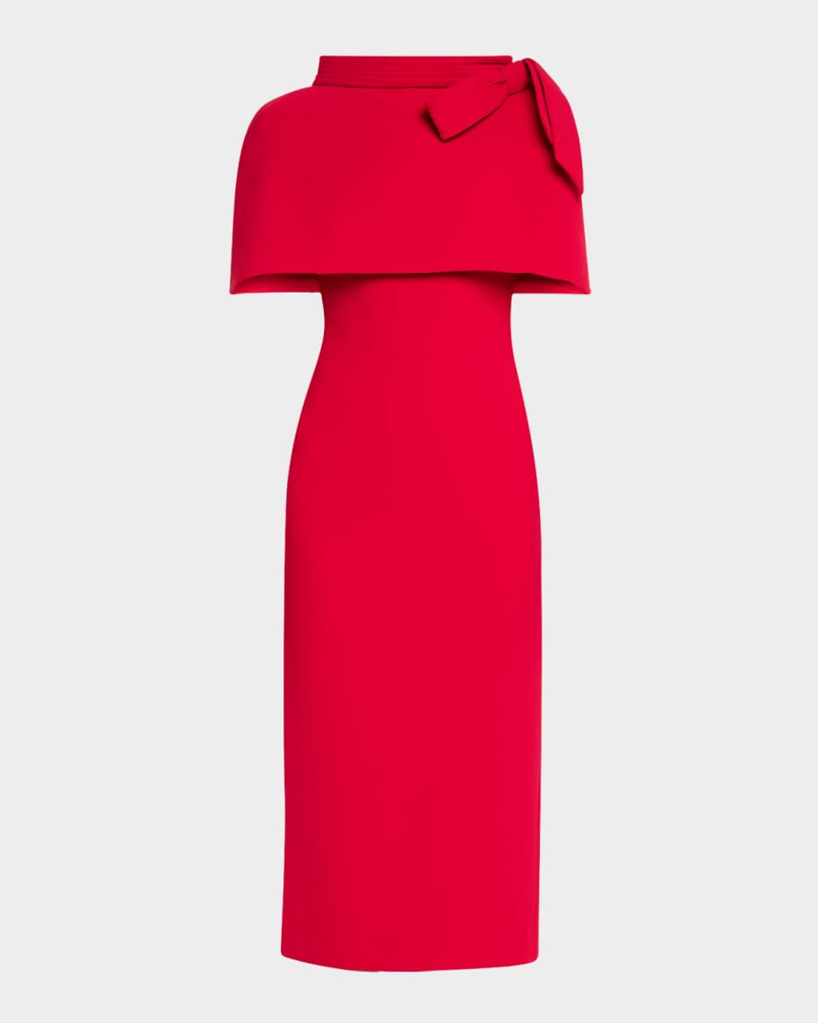 Badgley Mischka Collection Funnel-Neck Cape Midi Dress | Neiman Marcus