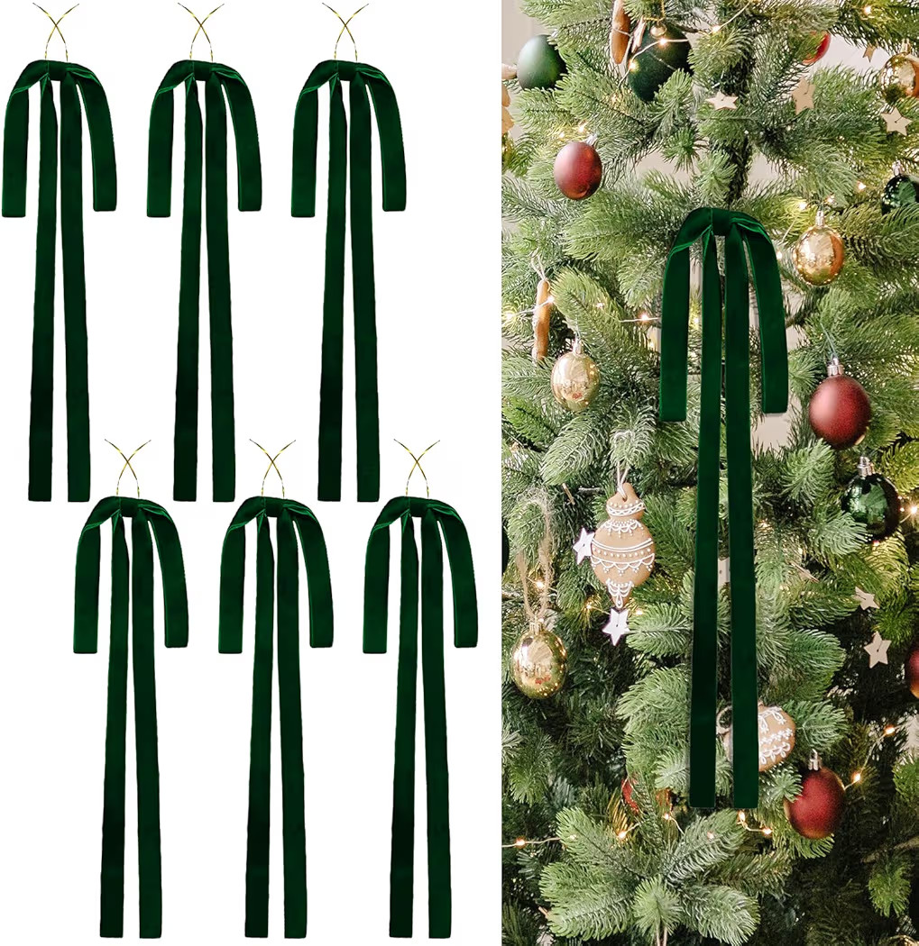 Urradia 6pcs Dark Green Christmas Bows Vintage Velvet Bow for Christmas Tree Decorations Big Velv... | Amazon (US)