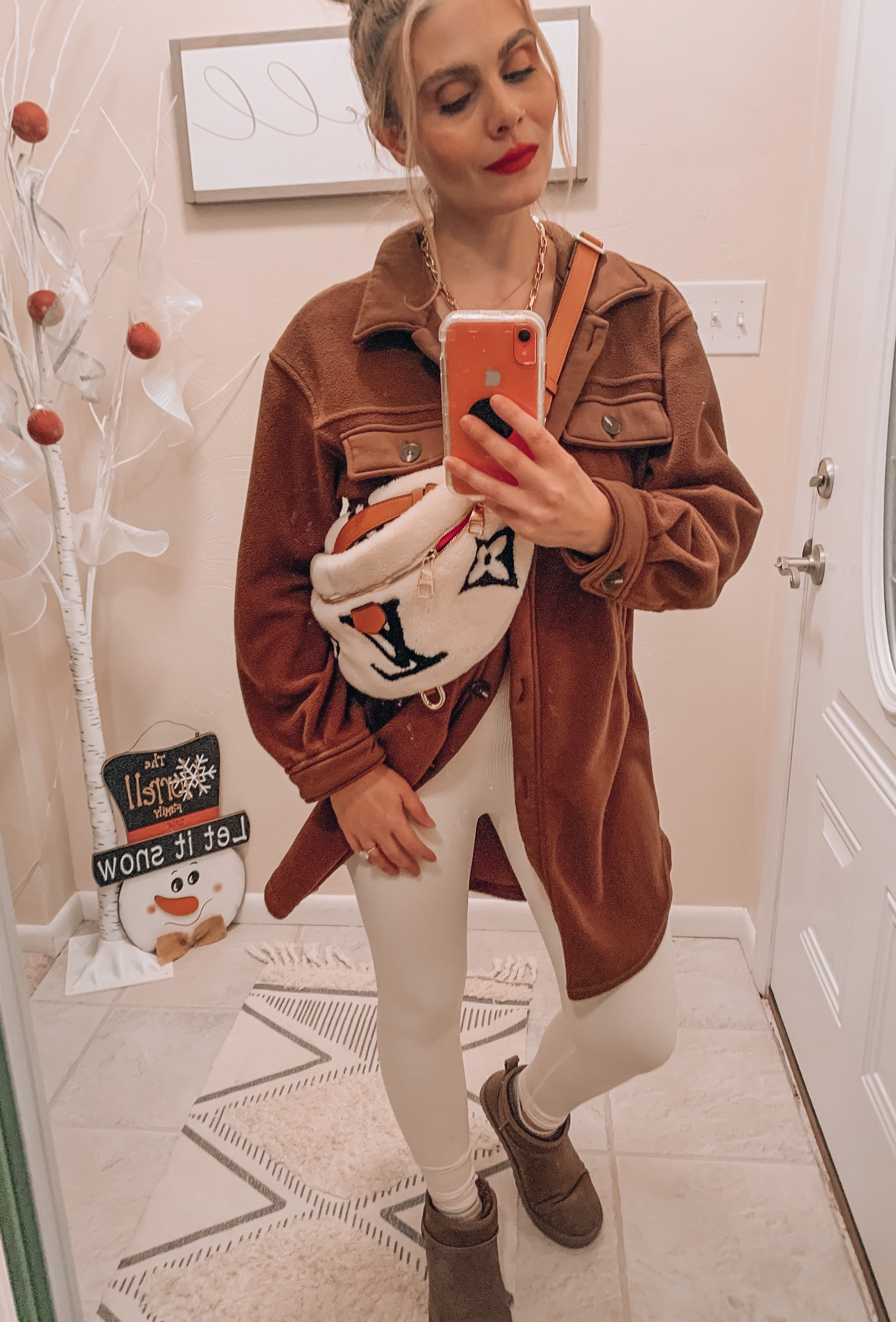 Sherpa Bum bag. Louis Vuitton. Uggs. Shacket. Mom fit. Casual wear.  Running errands for. Winter outfit. 

#LTKSeasonal #LTKstyletip #LTKfit