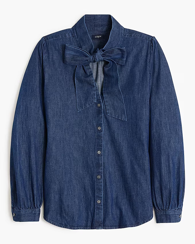 Chambray bow tie-neck top | J.Crew Factory
