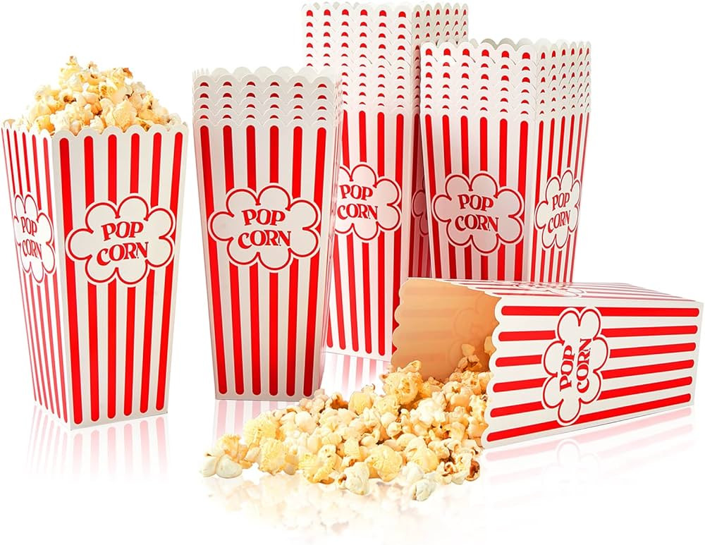 RAYMEA Popcorn Containers Disposable 46 Oz Red & White Striped 28 Pack Cardboard Popcorn Boxes fo... | Amazon (US)