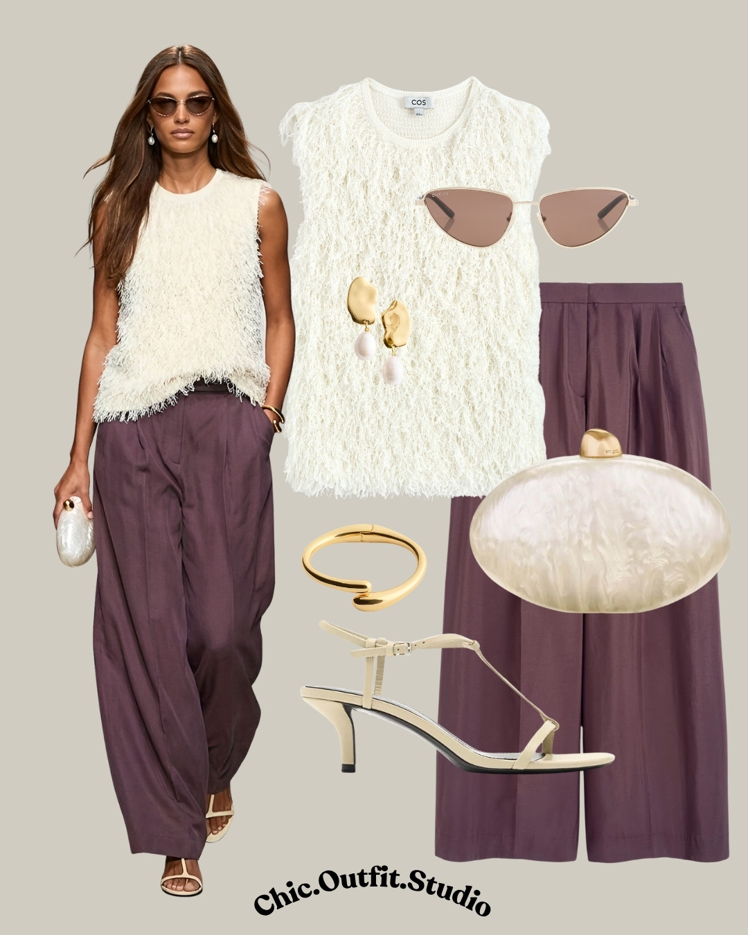 Cream Textured Knit & Plum Wide-Leg Pants

✨ A cream textured knit top paired with soft plum wide-leg trousers creates the perfect balance between relaxed and sophisticated. The airy fabrics and neutral accessories make this an effortless summer outfit for brunch dates, summer office days, gallery visits, travel looks, or elegant everyday wear. A soft feminine color palette that feels modern, elevated, and quietly luxurious without trying too hard.

✨Tags: cream knit top outfit, plum trousers outfit women, elegant casual summer outfit, textured sleeveless top outfit, feminine minimalist style, European chic outfit, classy everyday fashion, wide leg summer pants outfit, elevated neutral outfit, sophisticated casual look, luxury inspired outfit women, modern feminine style, summer brunch outfit, polished effortless fashion, quiet luxury aesthetic 

 #LTKsummer #LTKshoes #LTKbag