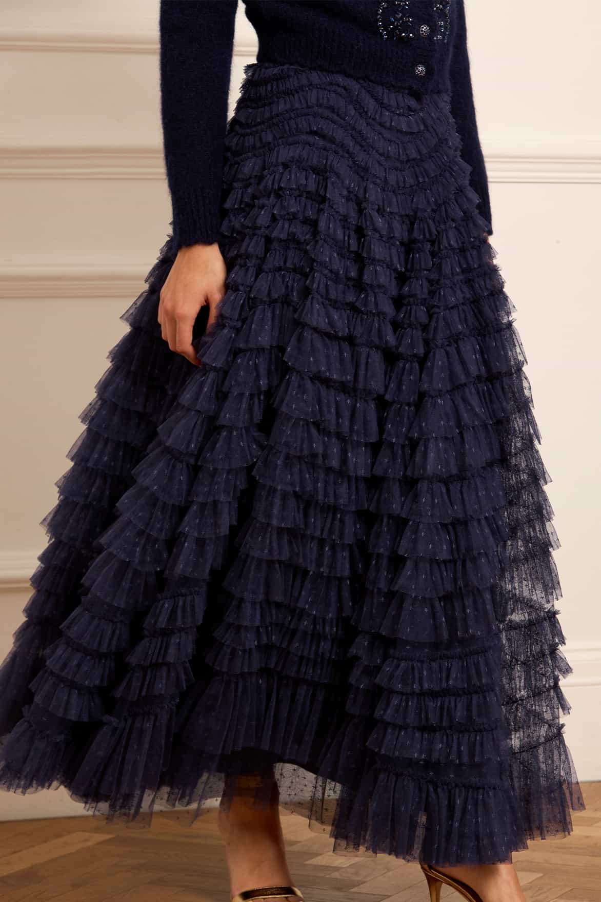 Needle & Thread Hattie Ruffle Ankle Skirt Blue UK 14 | Needle & Thread
