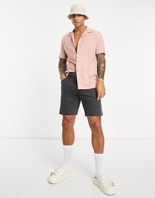 ASOS DESIGN relaxed fit viscose shirt with low revere collar in dusky pink | ASOS (Global)