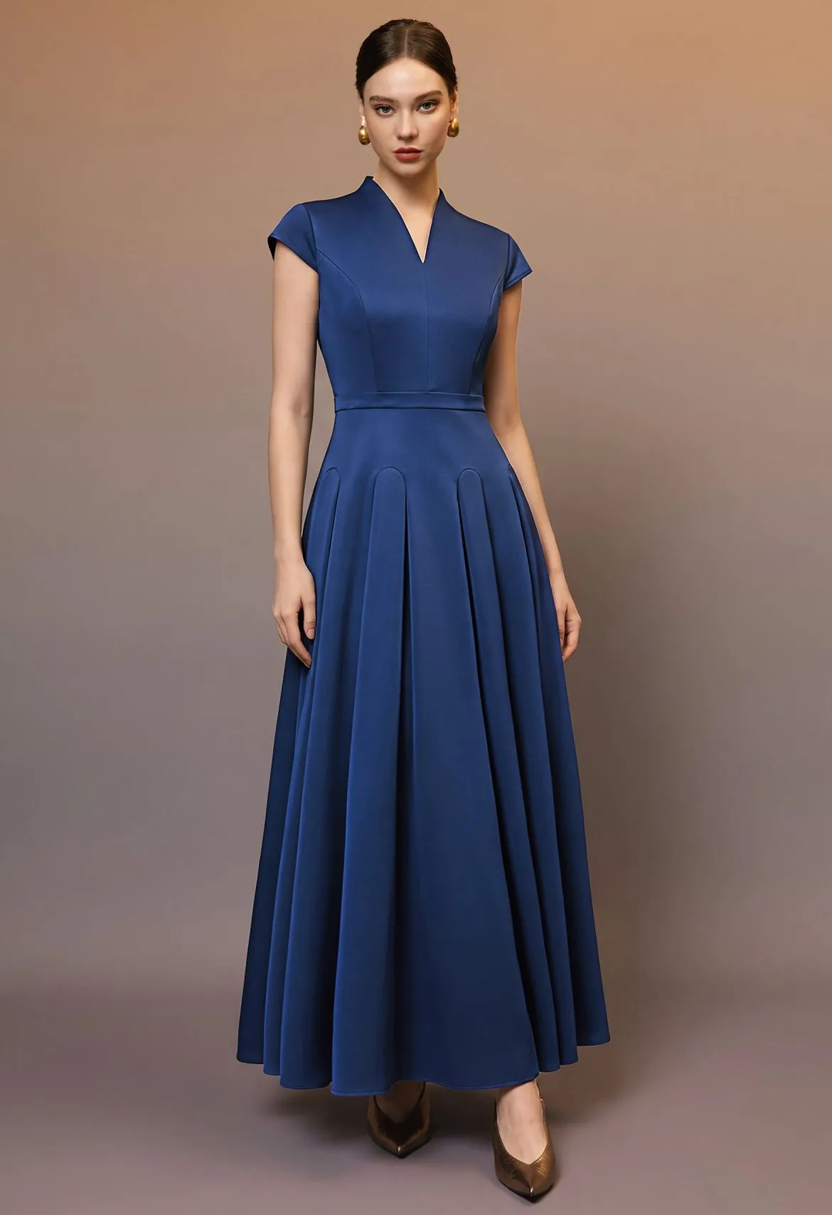 Sculpted Multi\u2011Panel Lace-Up Maxi Dress in Navy for Anniversary Banquets & Studio Photoshoot... | Chicwish