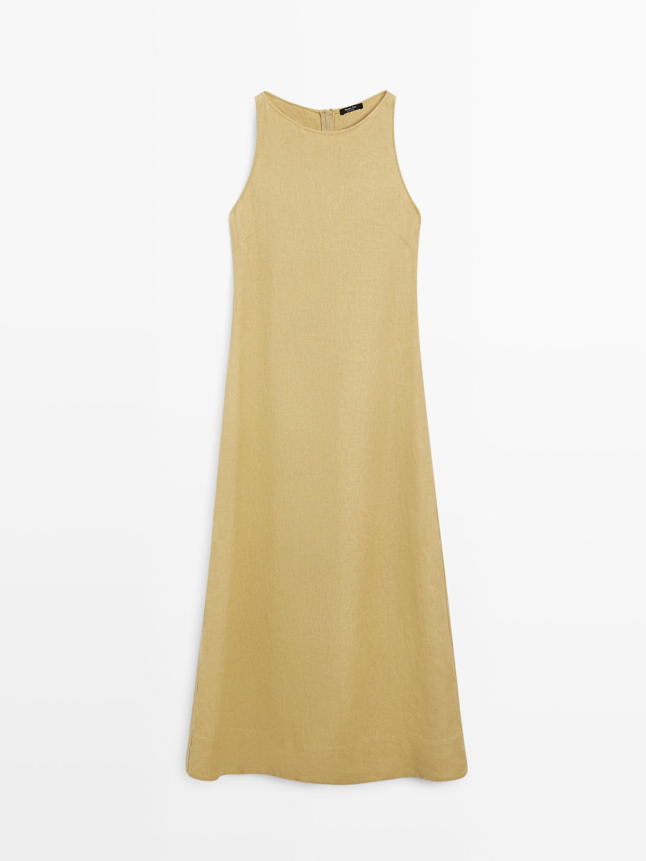 Linen halter midi dress | Massimo Dutti UK