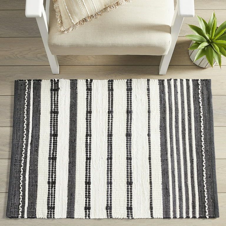 Better Homes & Gardens Black & White Striped Accent Rug, 30" x 46" | Walmart (US)