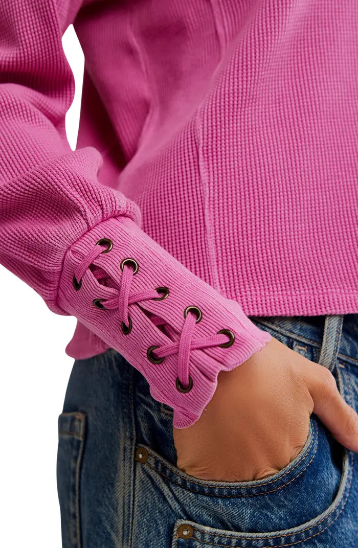 Lapis Lace-Up Cuff Cotton Thermal Top | Nordstrom