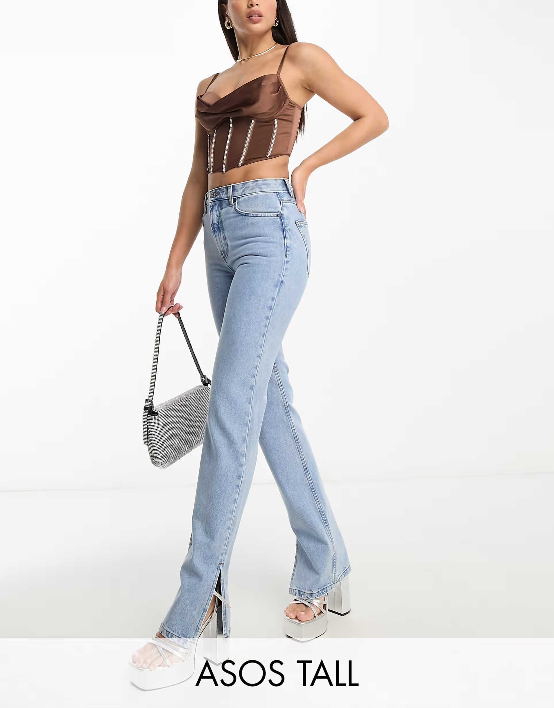 ASOS DESIGN Tall 90's straight jean in light blue with split hem | ASOS (Global)