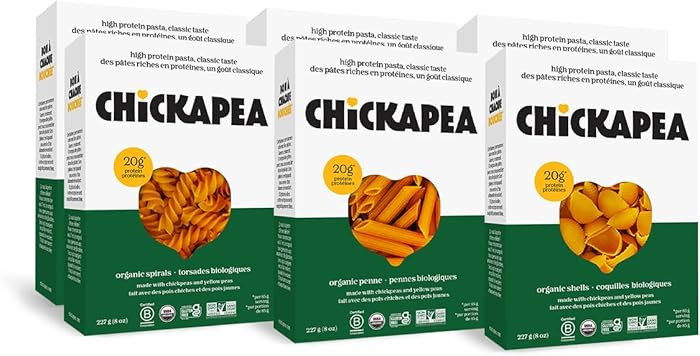 Chickapea Organic Chickpea Pasta - Spirals, Penne, Shells Variety Pack - 227g (Pack of 6) | Amazon (CA)