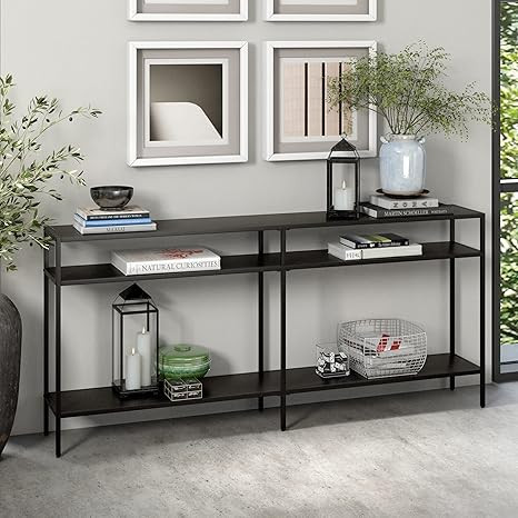 Sivil 64'' Wide Rectangular Console Table with Metal Shelves in Blackened Bronze | Amazon (US)