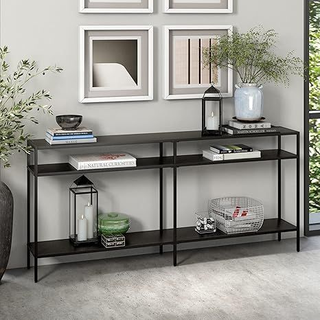 Sivil 64'' Wide Rectangular Console Table with Metal Shelves in Blackened Bronze | Amazon (US)