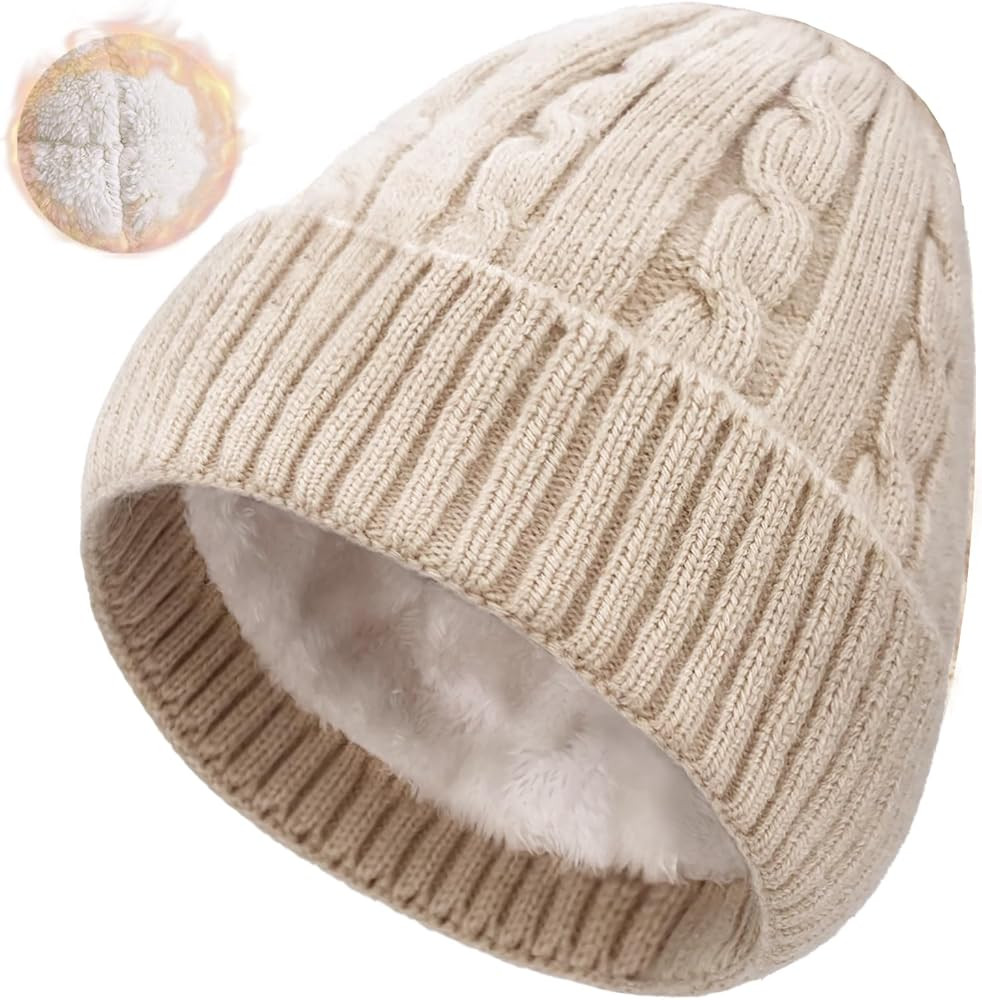 Beurlike Winter Beanie Hats for Women Fleece Lined Warm Thick Soft Stretch Knit Cap for Cold Weat... | Amazon (US)