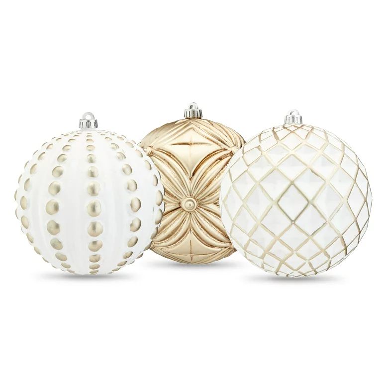 Holiday Time Champagne and White Shatterproof Ball Christmas Ornaments, 3 Count - Walmart.com | Walmart (US)