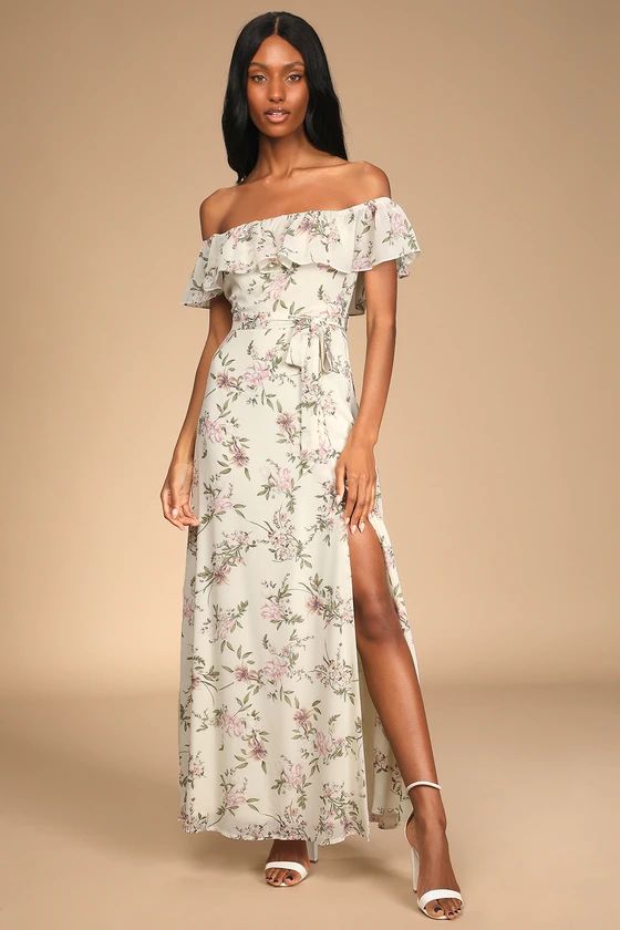 Amazing Moment Cream Floral Print Off-the-Shoulder Dress | Lulus (US)