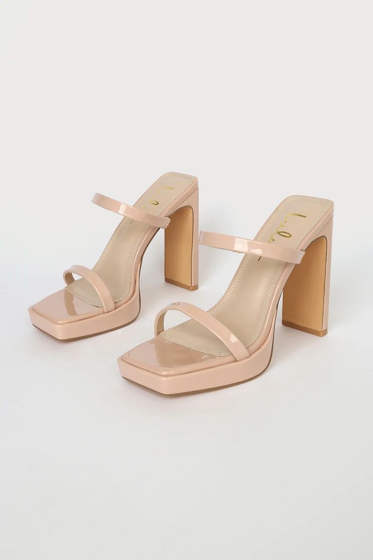 Fausee Light Nude Patent Square Toe Platform Slide Sandals | Lulus