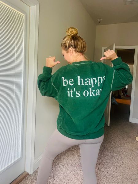 Be happy it’s okay oversized sweatshirt | leggings | green sweatshirt | cozy outfit | comfy outfit

#LTKxMadewell #LTKstyletip #LTKtravel